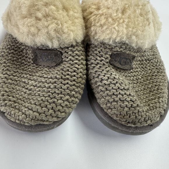 UGG Slippers Womens Size 8 Knit Shearling Grey Green Slip On Cozy Shoes Warm - Picture 2 of 11